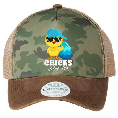 Cute Chicks Dig Me Happy Easter Funny Baby Chick With Egg Legacy Tie Dye Trucker Hat
