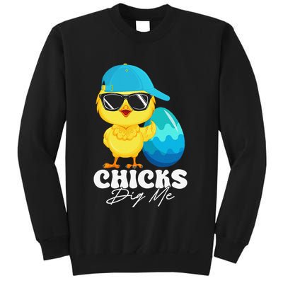 Cute Chicks Dig Me Happy Easter Funny Baby Chick With Egg Sweatshirt