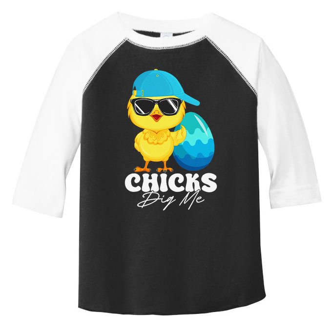 Cute Chicks Dig Me Happy Easter Funny Baby Chick With Egg Toddler Fine Jersey T-Shirt