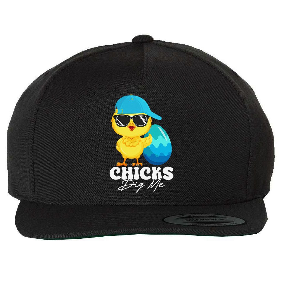 Cute Chicks Dig Me Happy Easter Funny Baby Chick With Egg Wool Snapback Cap