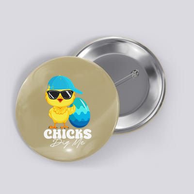 Cute Chicks Dig Me Happy Easter Funny Baby Chick With Egg Button