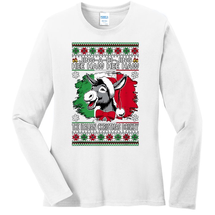 Chingedy Ching Dominick The Italian Christmas Donkey Xmas Ladies Long Sleeve Shirt