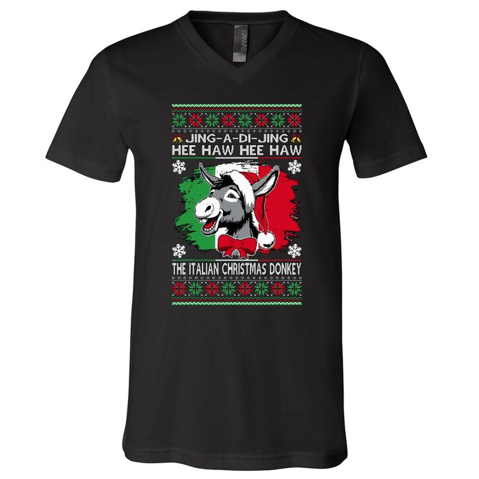 Chingedy Ching Dominick The Italian Christmas Donkey Xmas V-Neck T-Shirt