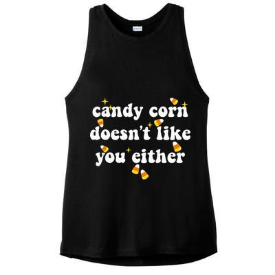 CANDY CORN DOESN'T LIKE YOU EITHER Funny Halloween Meme Ladies PosiCharge Tri-Blend Wicking Tank