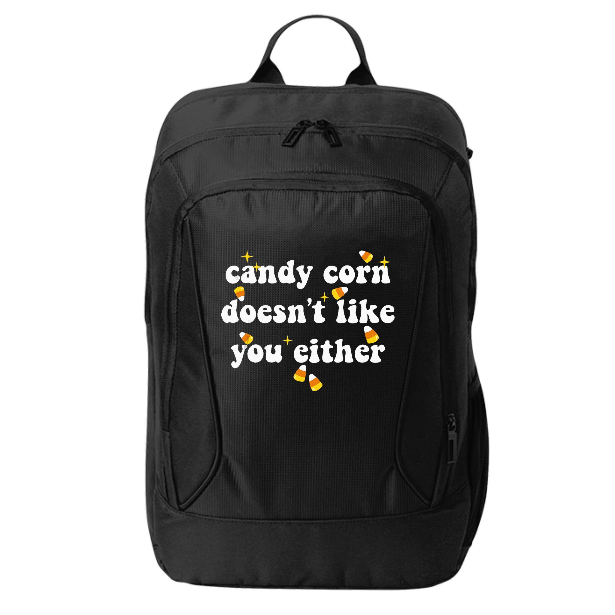 CANDY CORN DOESN'T LIKE YOU EITHER Funny Halloween Meme City Backpack
