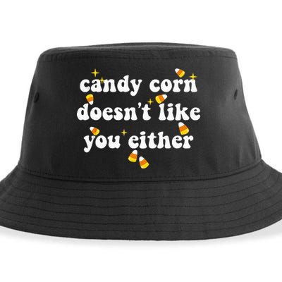 CANDY CORN DOESN'T LIKE YOU EITHER Funny Halloween Meme Sustainable Bucket Hat
