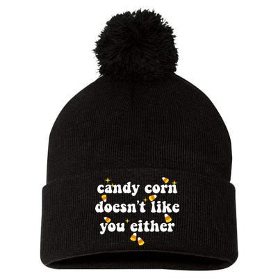 CANDY CORN DOESN'T LIKE YOU EITHER Funny Halloween Meme Pom Pom 12in Knit Beanie