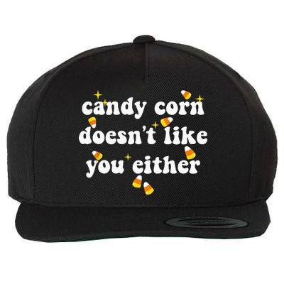 CANDY CORN DOESN'T LIKE YOU EITHER Funny Halloween Meme Wool Snapback Cap