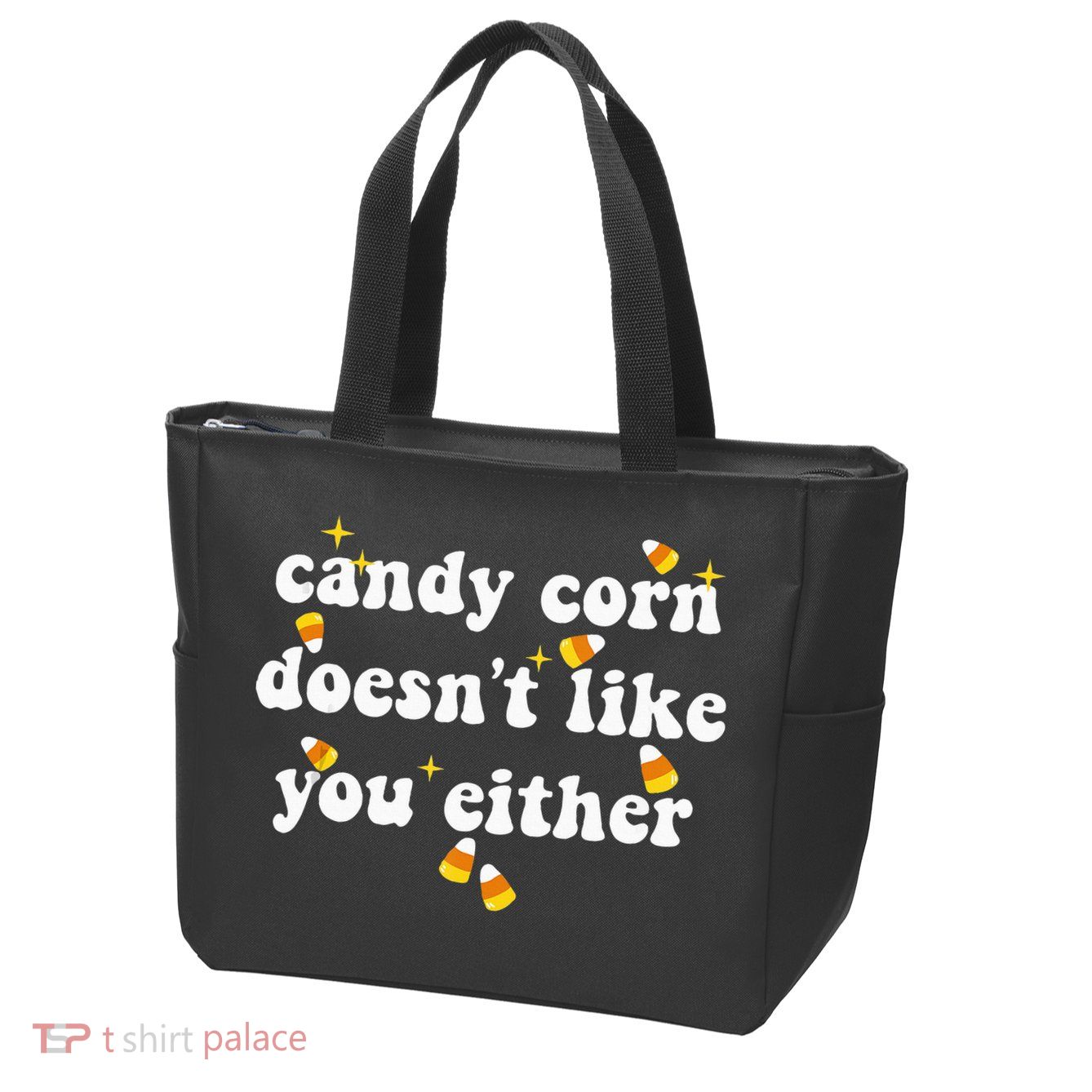 CANDY CORN DOESN'T LIKE YOU EITHER Funny Halloween Meme Zip Tote Bag