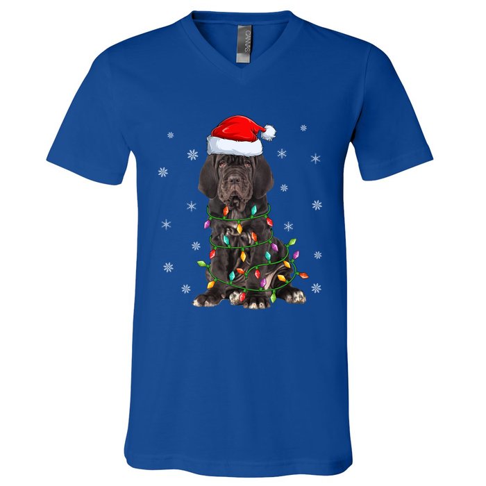 Cane Corso Dog Xmas Lighting Santa Hat Cane Corso Christmas Funny Gift V-Neck T-Shirt