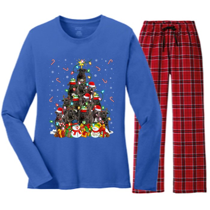 Cane Corso Dog Xmas Lighting Tree Santa Cane Corso Christmas Gift Women's Long Sleeve Flannel Pajama Set 