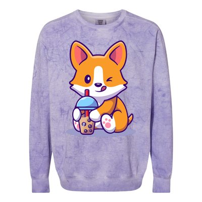 Cute Corgi Drink Milk Tea Boba Colorblast Crewneck Sweatshirt