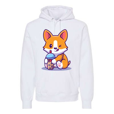 Cute Corgi Drink Milk Tea Boba Premium Hoodie