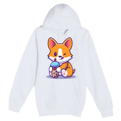 Cute Corgi Drink Milk Tea Boba Premium Pullover Hoodie