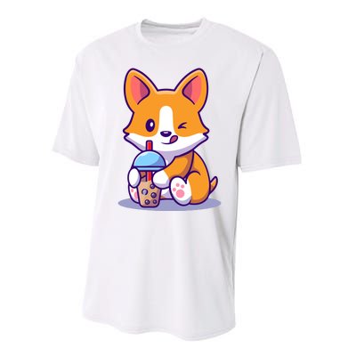 Cute Corgi Drink Milk Tea Boba Performance Sprint T-Shirt