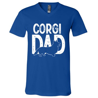 Cute Corgi Dog Dad Puppy Lover Father Funny Gift V-Neck T-Shirt