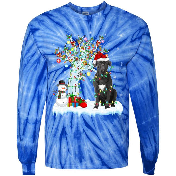 Cane Corso Dog Xmas Tree Lighting Santa Cane Corso Christmas Gift Tie-Dye Long Sleeve Shirt