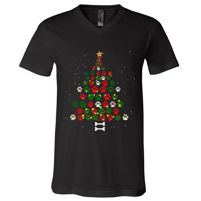 Christmas Cute Dog Paws Xmas Tree Funny Dog Puppy Owner V-Neck T-Shirt