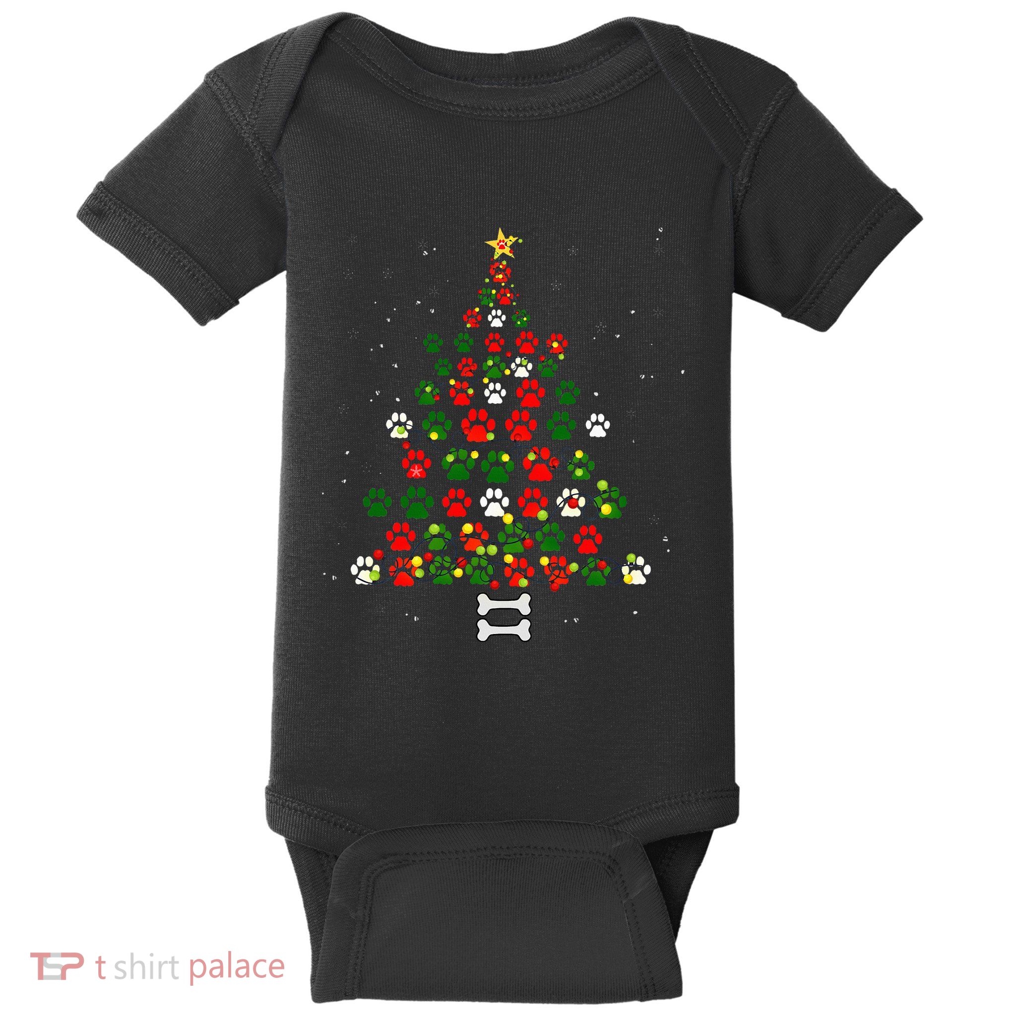 Christmas Cute Dog Paws Xmas Tree Funny Dog Puppy Owner Baby Bodysuit