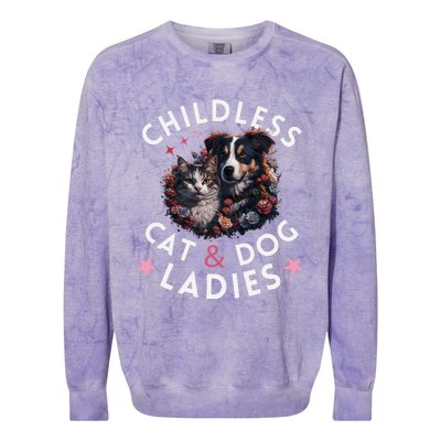 Childless Cat & Dog Ladies Voting For Kamala President 2024 Colorblast Crewneck Sweatshirt