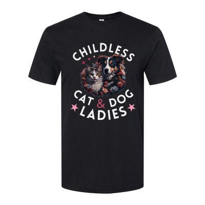 Childless Cat & Dog Ladies Voting For Kamala President 2024 Softstyle CVC T-Shirt