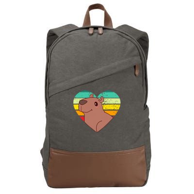 Cute Capybara Design Retro Heart Shape Vintage Cotton Canvas Backpack