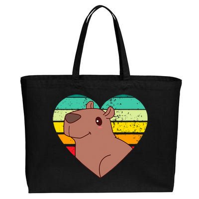 Cute Capybara Design Retro Heart Shape Vintage Cotton Canvas Jumbo Tote