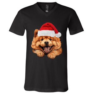 Chow Chow Dog Santa Claus Hat Christmas Holidays V-Neck T-Shirt