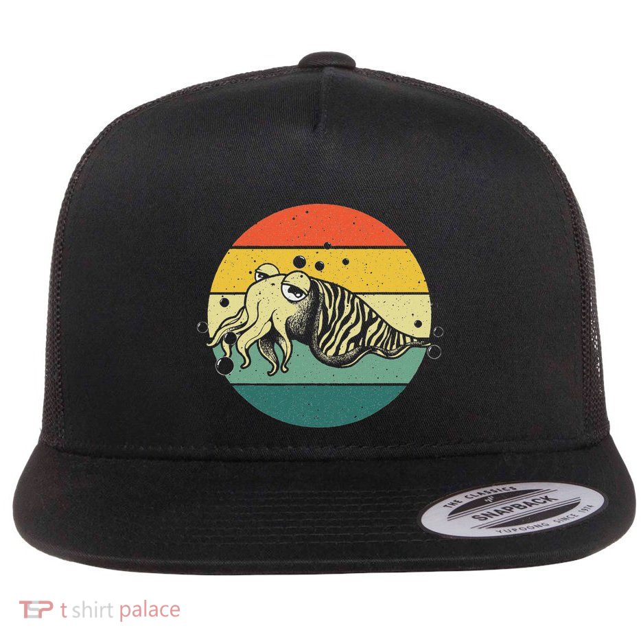 Cute Cuttlefish Design Women Cuttlefish Lovers Fishing Flat Bill Trucker Hat