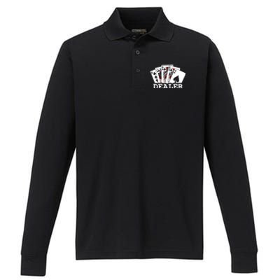 Casino Card Dealer Poker & Blackjacks Gamblers Performance Long Sleeve Polo