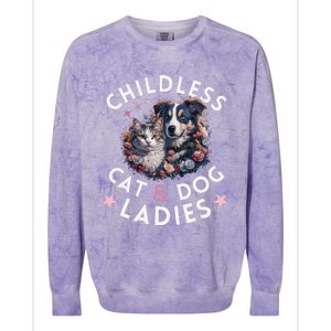 Childless Cat & Dog Ladies Voting For Kamala President 2024 Colorblast Crewneck Sweatshirt