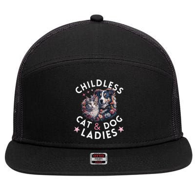 Childless Cat & Dog Ladies Voting For Kamala President 2024 7 Panel Mesh Trucker Snapback Hat