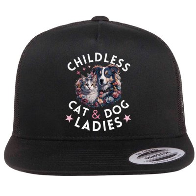 Childless Cat & Dog Ladies Voting For Kamala President 2024 Flat Bill Trucker Hat