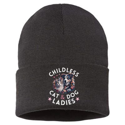 Childless Cat & Dog Ladies Voting For Kamala President 2024 Sustainable Knit Beanie