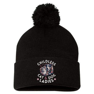 Childless Cat & Dog Ladies Voting For Kamala President 2024 Pom Pom 12in Knit Beanie