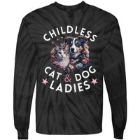 Childless Cat & Dog Ladies Voting For Kamala President 2024 Tie-Dye Long Sleeve Shirt