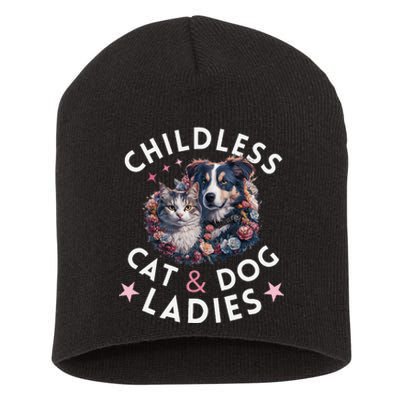 Childless Cat & Dog Ladies Voting For Kamala President 2024 Short Acrylic Beanie