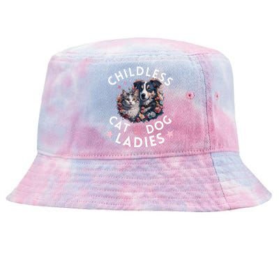 Childless Cat & Dog Ladies Voting For Kamala President 2024 Tie-Dyed Bucket Hat