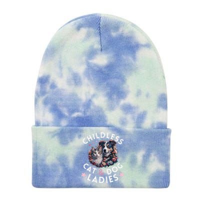 Childless Cat & Dog Ladies Voting For Kamala President 2024 Tie Dye 12in Knit Beanie