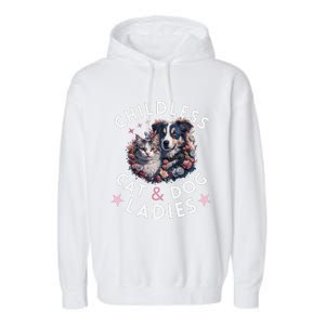 Childless Cat & Dog Ladies Voting For Kamala President 2024 Garment-Dyed Fleece Hoodie