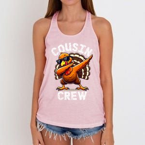 Cousin Crew Dabbing Turkey Thanksgiving Celebration Cute Gift Women's Knotted Racerback Tank