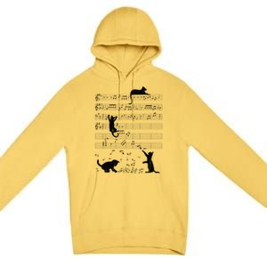 Cute Cat Distressed Music Notes Kitty Piano Musician Meaningful Gift Premium Pullover Hoodie