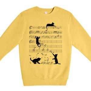 Cute Cat Distressed Music Notes Kitty Piano Musician Meaningful Gift Premium Crewneck Sweatshirt