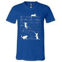 Cute Cat Distressed Music Notes Kitty Piano Musician Meaningful Gift V-Neck T-Shirt