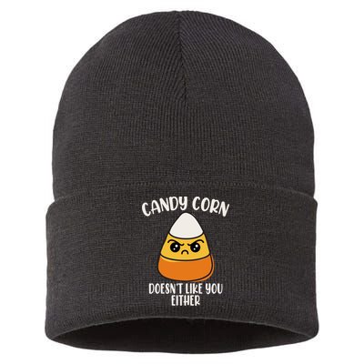 Candy Corn Doesnt Like You Either Funny Halloween Sustainable Knit Beanie