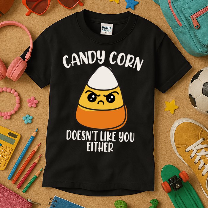 Candy Corn Doesnt Like You Either Funny Halloween Kids T-Shirt