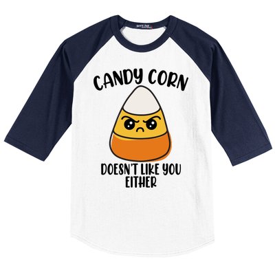 Candy Corn Doesnt Like You Either Funny Halloween Baseball Sleeve Shirt