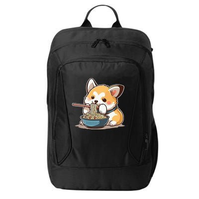 Chubby Corgi Dog Anime Eating Ramen Cute City Backpack