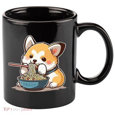 Chubby Corgi Dog Anime Eating Ramen Cute 11oz C Handle Ceramic Mug