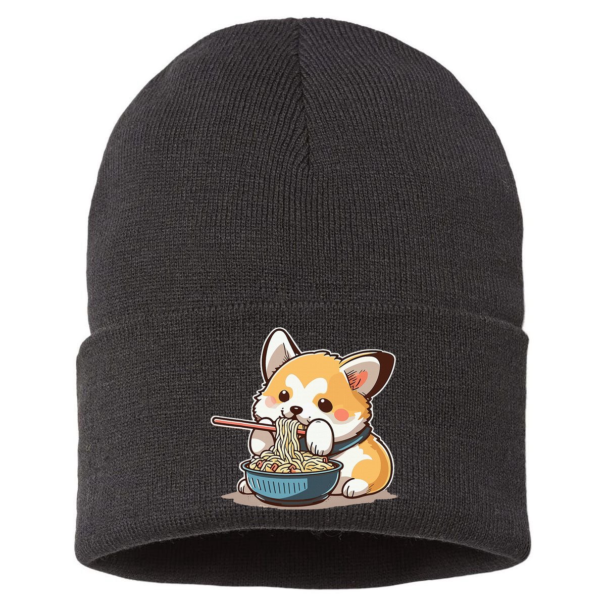 Chubby Corgi Dog Anime Eating Ramen Cute Sustainable Knit Beanie